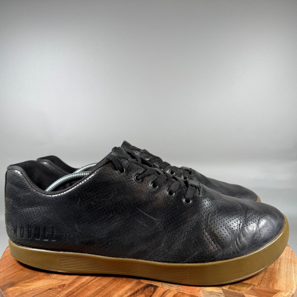 NOBULL Mens 13 Black Perforated Leather Court Sneakers Gum Sole Low Top Shoes‎